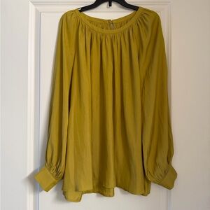 Olive-Gold Long-Sleeve Blouse